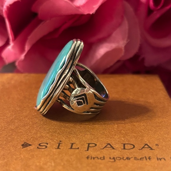 Silpada ‘Tumbled Turquoise’ Sterling Silver Bold Statement Ring R2017 Size 8 - Picture 4 of 15